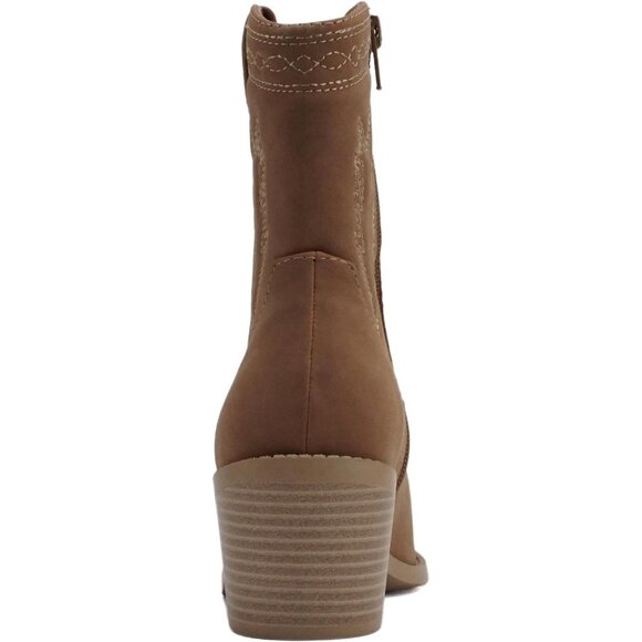 Women Women\'s Light Brown Western Cowgirl Stitched Mid Calf Ankle Boots Side Zipper